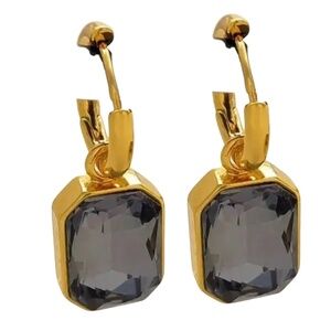 Gold-Plated Drop Earrings with Faceted Grey Crystal – Elegant hoop